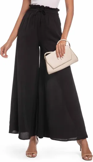 Pants for Women Casual Elastic High Waist Flowy Wide Leg Pants with Pockets