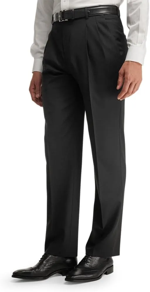 Paul Fredrick Men's Wool Stretch Bengaline Pleated Suit Pants