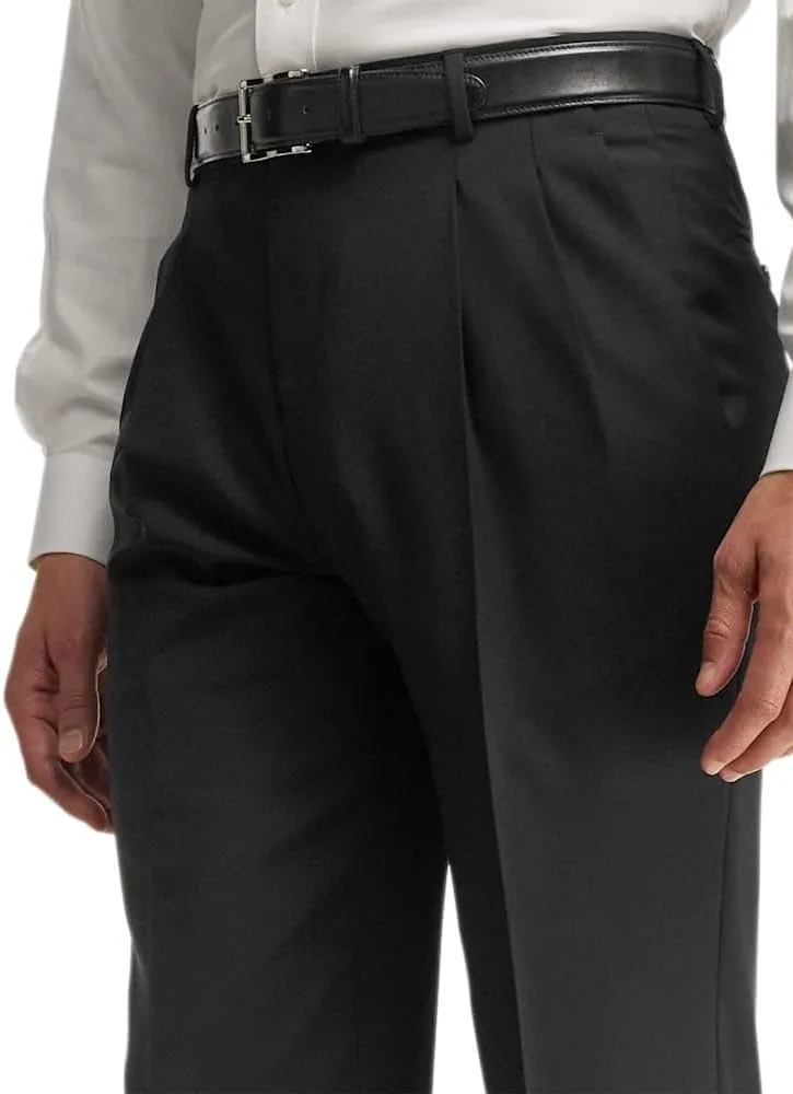 Paul Fredrick Men's Wool Stretch Bengaline Pleated Suit Pants