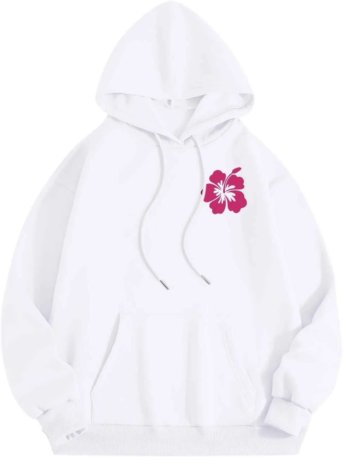Pink Palm Hoodie For Teen Girls Casual Long Sleeve Y2K Hooded Pullover Tops Oversized Letter Graphic Hoodies With Pocket