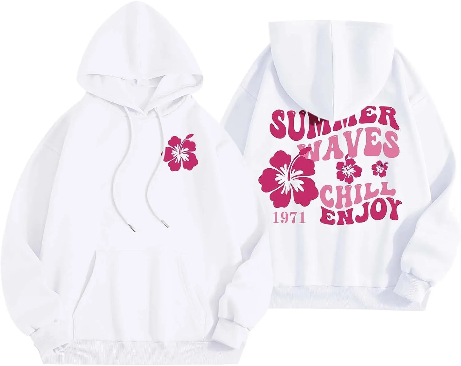 Pink Palm Hoodie For Teen Girls Casual Long Sleeve Y2K Hooded Pullover Tops Oversized Letter Graphic Hoodies With Pocket