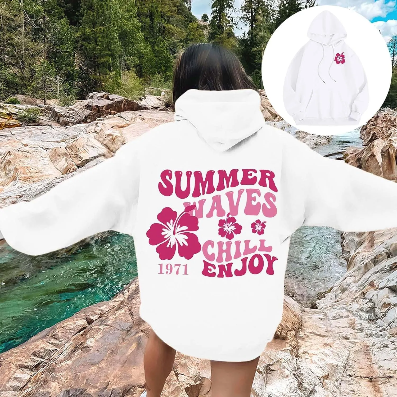 Pink Palm Hoodie For Teen Girls Casual Long Sleeve Y2K Hooded Pullover Tops Oversized Letter Graphic Hoodies With Pocket