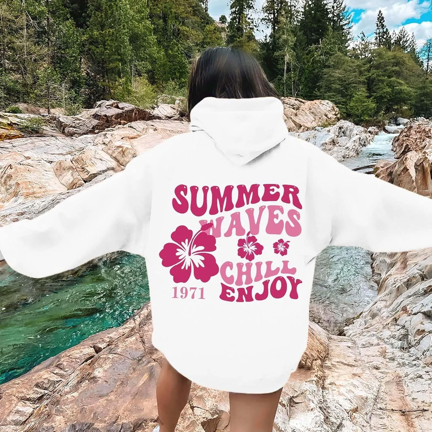 Pink Palm Hoodie For Teen Girls Casual Long Sleeve Y2K Hooded Pullover Tops Oversized Letter Graphic Hoodies With Pocket