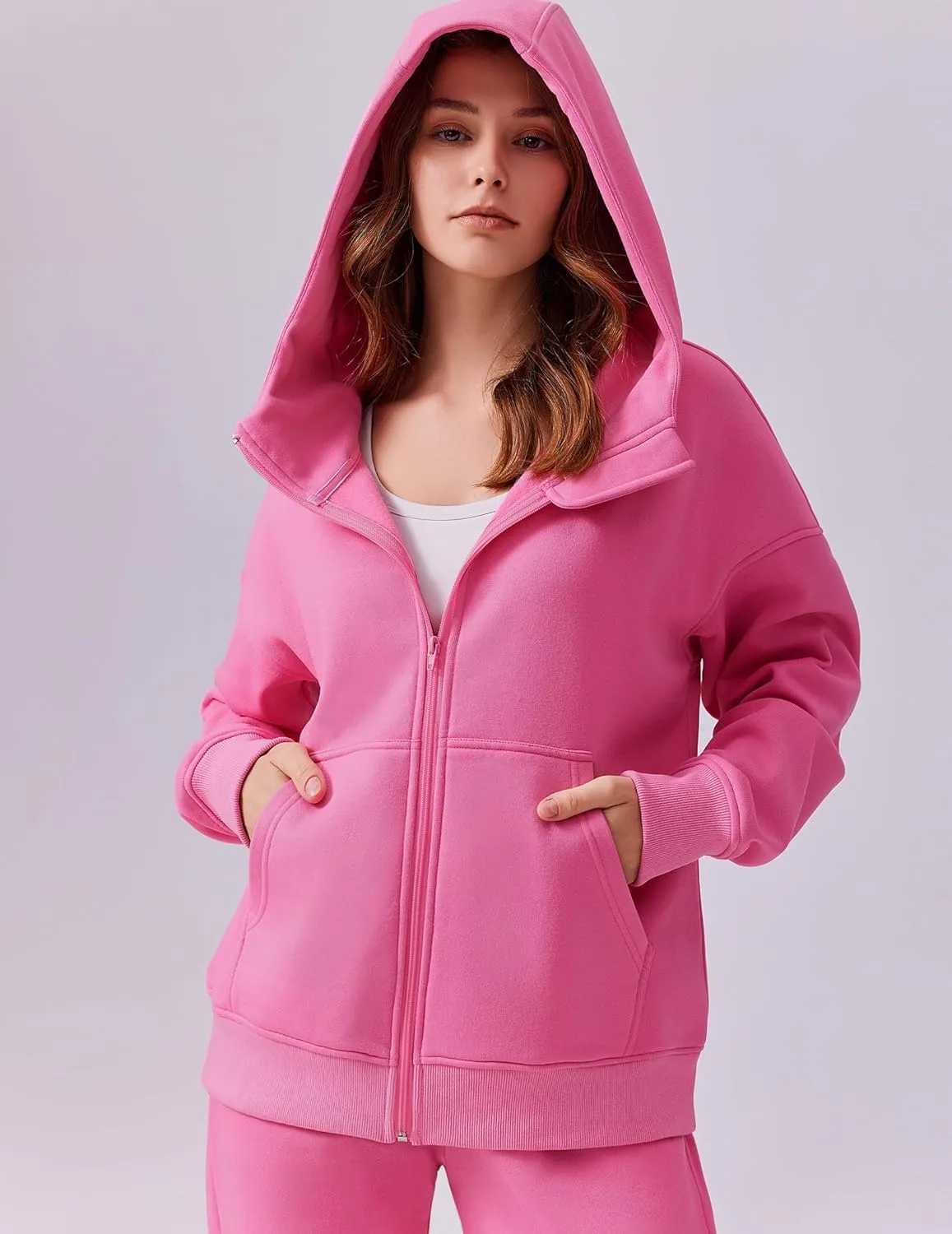 PINSPARK 2 Piece Sets for Women Fleece Sweatsuits Zip Up Hoodie Sweatshirts Drawstring Jogger Sweatpants With Pockets 2024