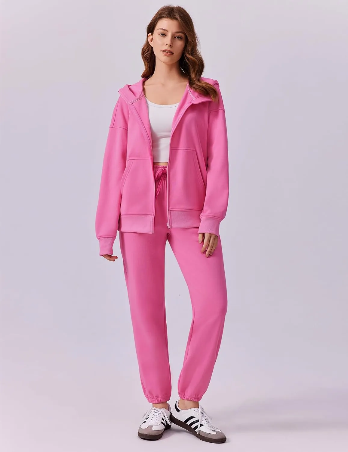 PINSPARK 2 Piece Sets for Women Fleece Sweatsuits Zip Up Hoodie Sweatshirts Drawstring Jogger Sweatpants With Pockets 2024