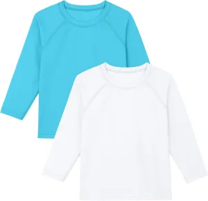 Poroka 2 Pack Baby and Toddler Boys' UPF 50  Long-Sleeve Rashguards Baby Boy Quick Dry Swim Shirt Toddler Swimwear Surf Tops