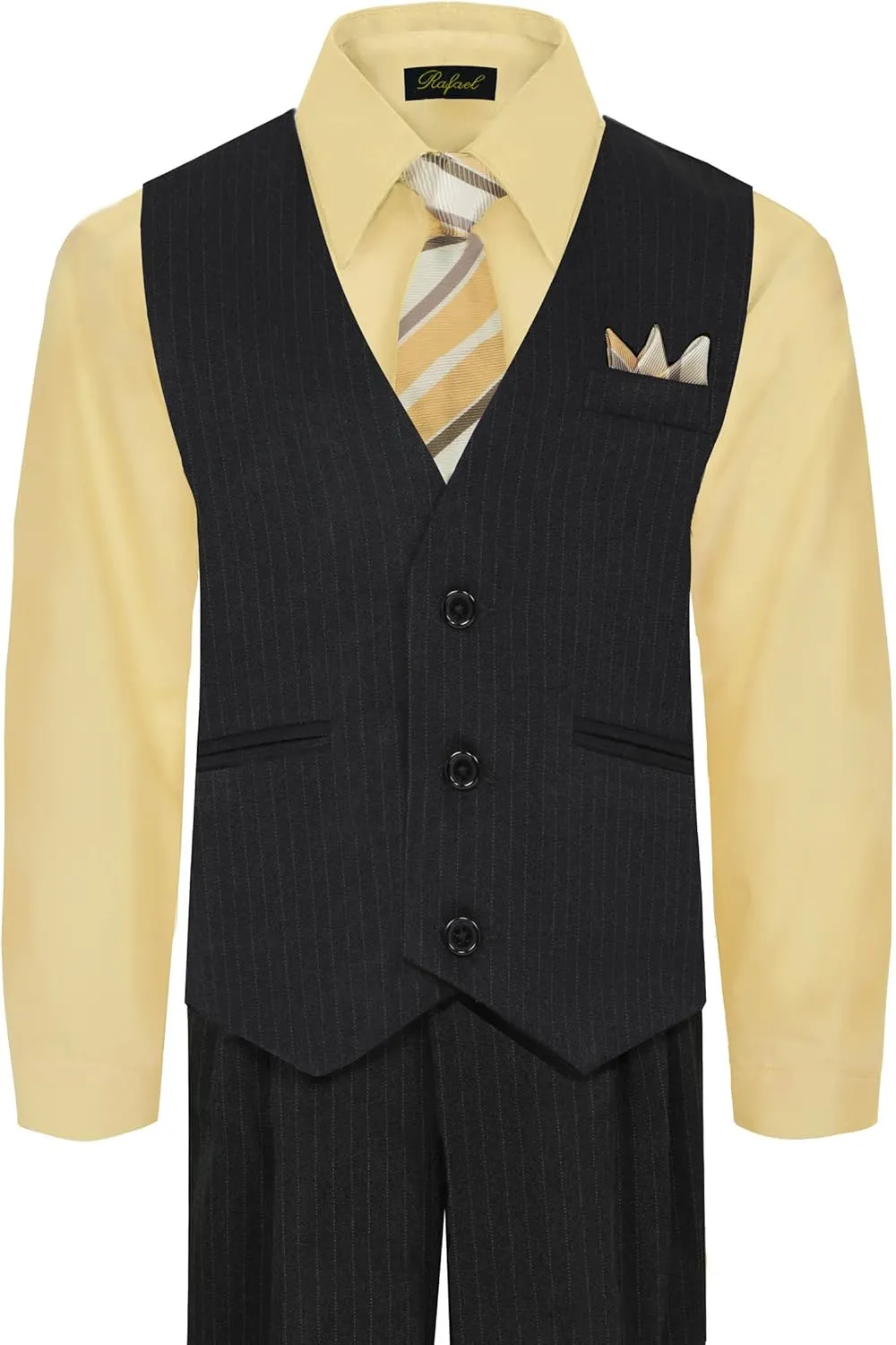 Rafael Boy's 5-Piece Vest and Pant Set with Shirt, Tie and Hanky - Many Colors