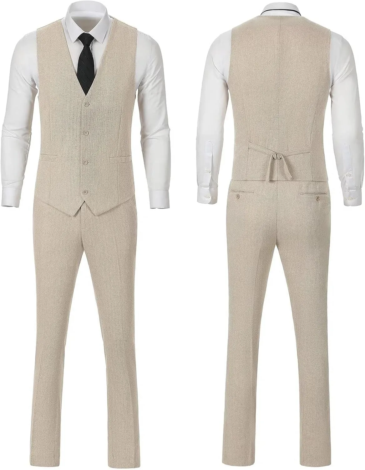 Retro 3 Piece Suit Tweed Herringbone Men's Suits Slim Fit Groom Tuxedos Set Prom Brown Grey Jacket Blazer Vest Pants
