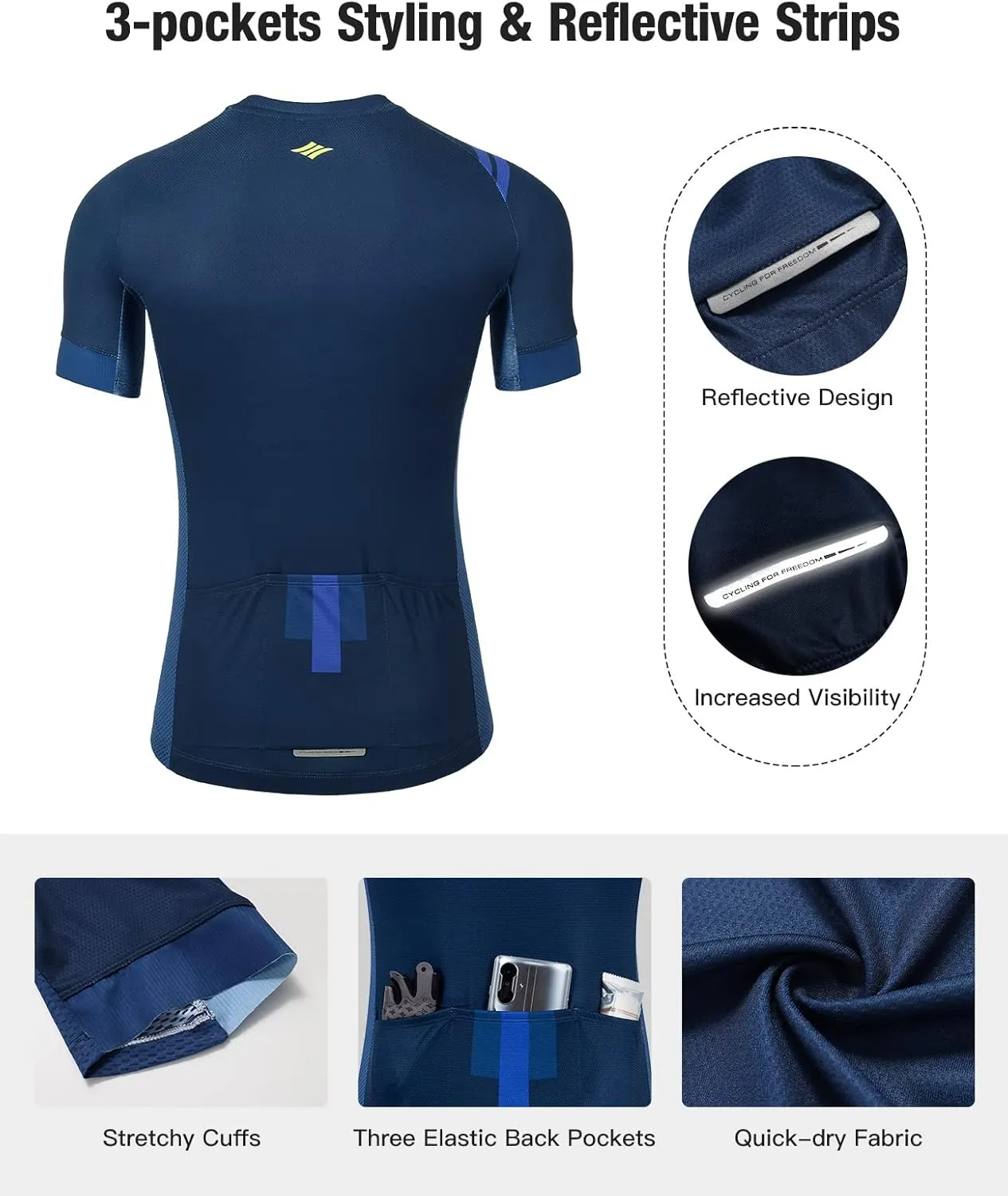 Santic Men's Cycling Jersey Shorts Sleeve Tops Pro Road Bike Bicycle Shirt Full Zip UPF 50  MTB Jersey with Pockets