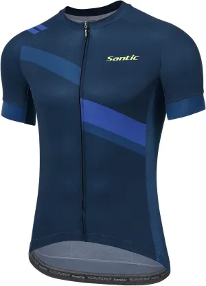 Santic Men's Cycling Jersey Shorts Sleeve Tops Pro Road Bike Bicycle Shirt Full Zip UPF 50  MTB Jersey with Pockets