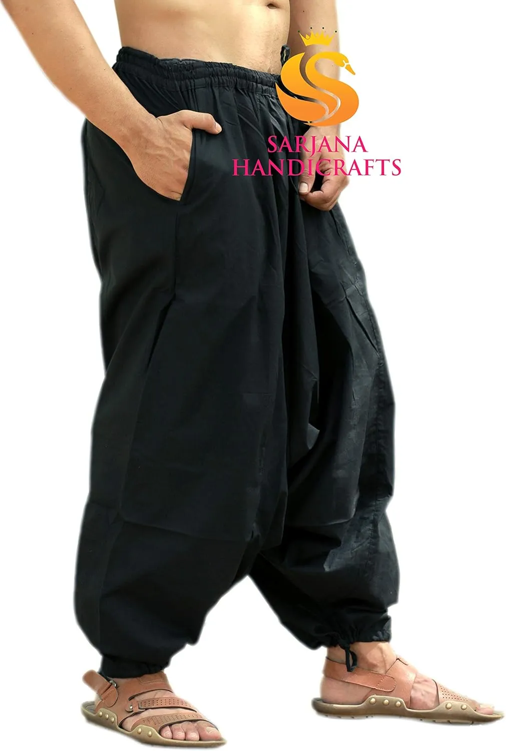 SARJANA HANDICRAFTS Men's Cotton Harem Yoga Baggy Genie Boho Pants