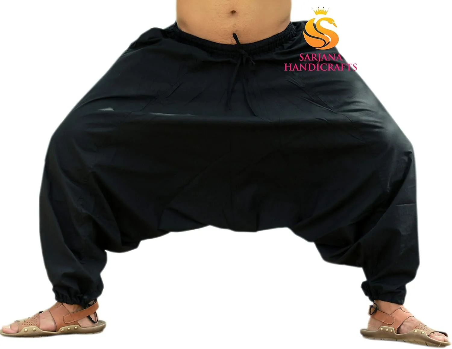 SARJANA HANDICRAFTS Men's Cotton Harem Yoga Baggy Genie Boho Pants
