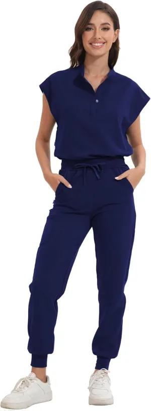 Scrub for Women Set - Stretch Scrub Top & Jogger Pants Mandarin Collar Anti-Wrinkle Scrub Suit Medical Uniform
