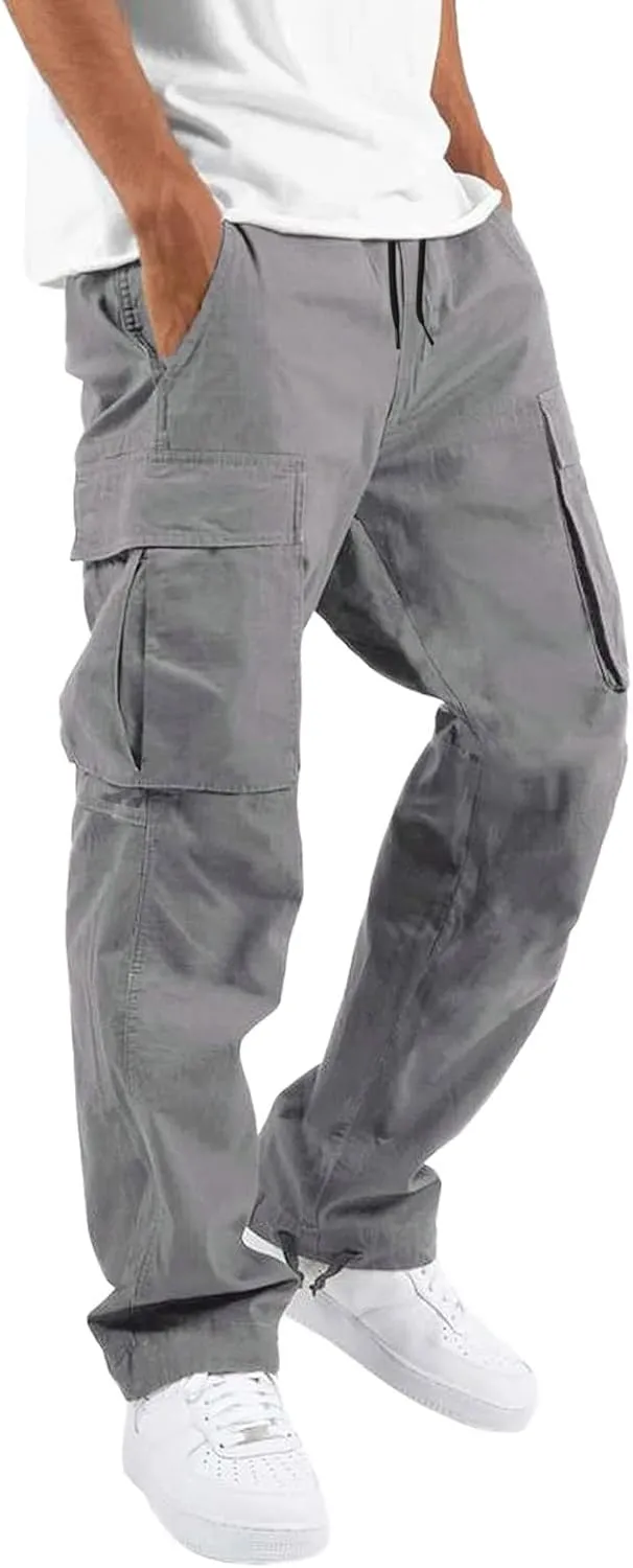 sdbrld Cargo Pants For Men Mens Trendy Relaxed Fit Pants Beach Streetwear Baggy Trousers Cargo Pants with Zipper Pockets