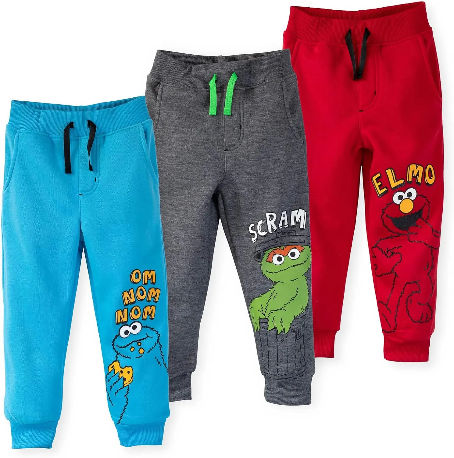 Sesame Street Elmo Cookie Monster Oscar The Grouch Fleece 3 Pack Pants Infant to Little Kid