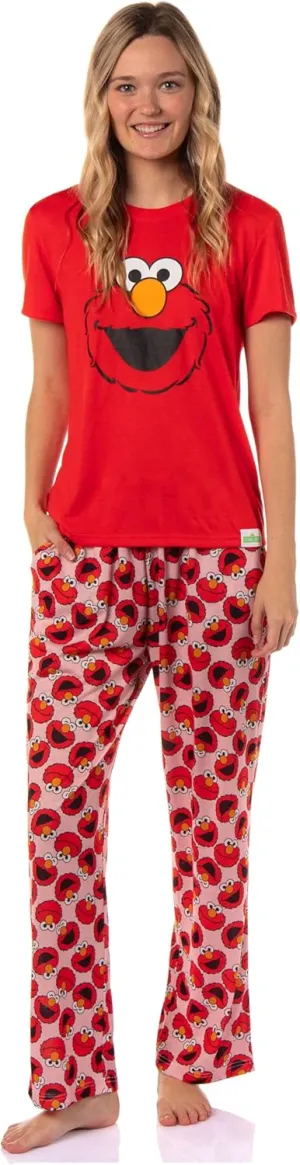 Sesame Street Women's Big Face Tossed Print Character Sleep Pajama Set
