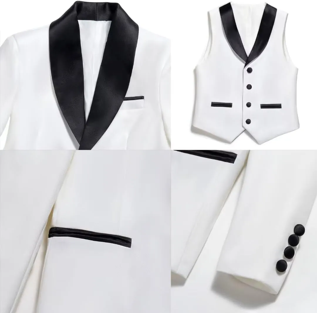 Shawl Lapel Boys Tuxedo Suit with Black Pants, Slim Fit Boys Suit for Toddler, Formal Dress Tuxedo Suits for Boy