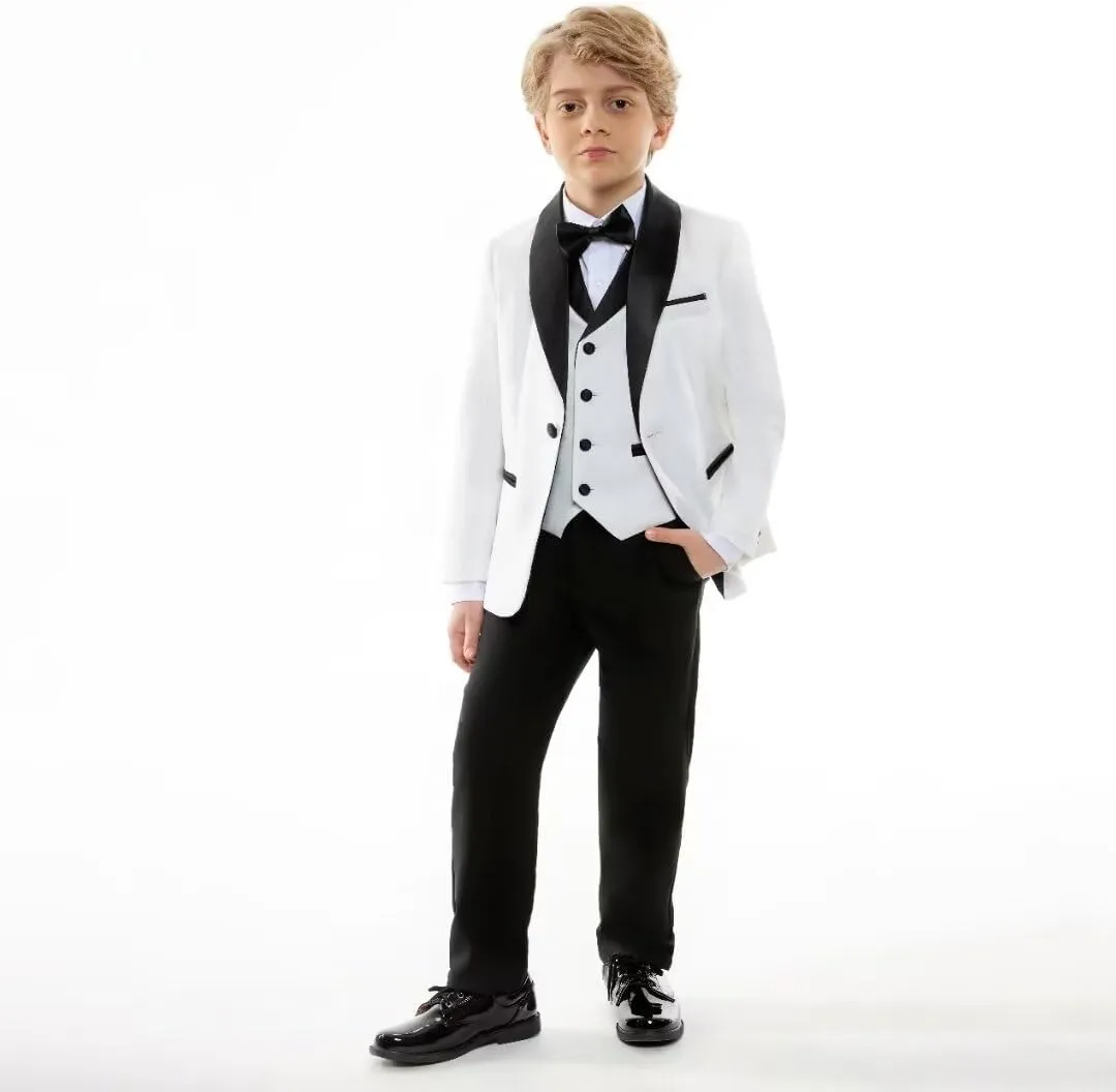 Shawl Lapel Boys Tuxedo Suit with Black Pants, Slim Fit Boys Suit for Toddler, Formal Dress Tuxedo Suits for Boy