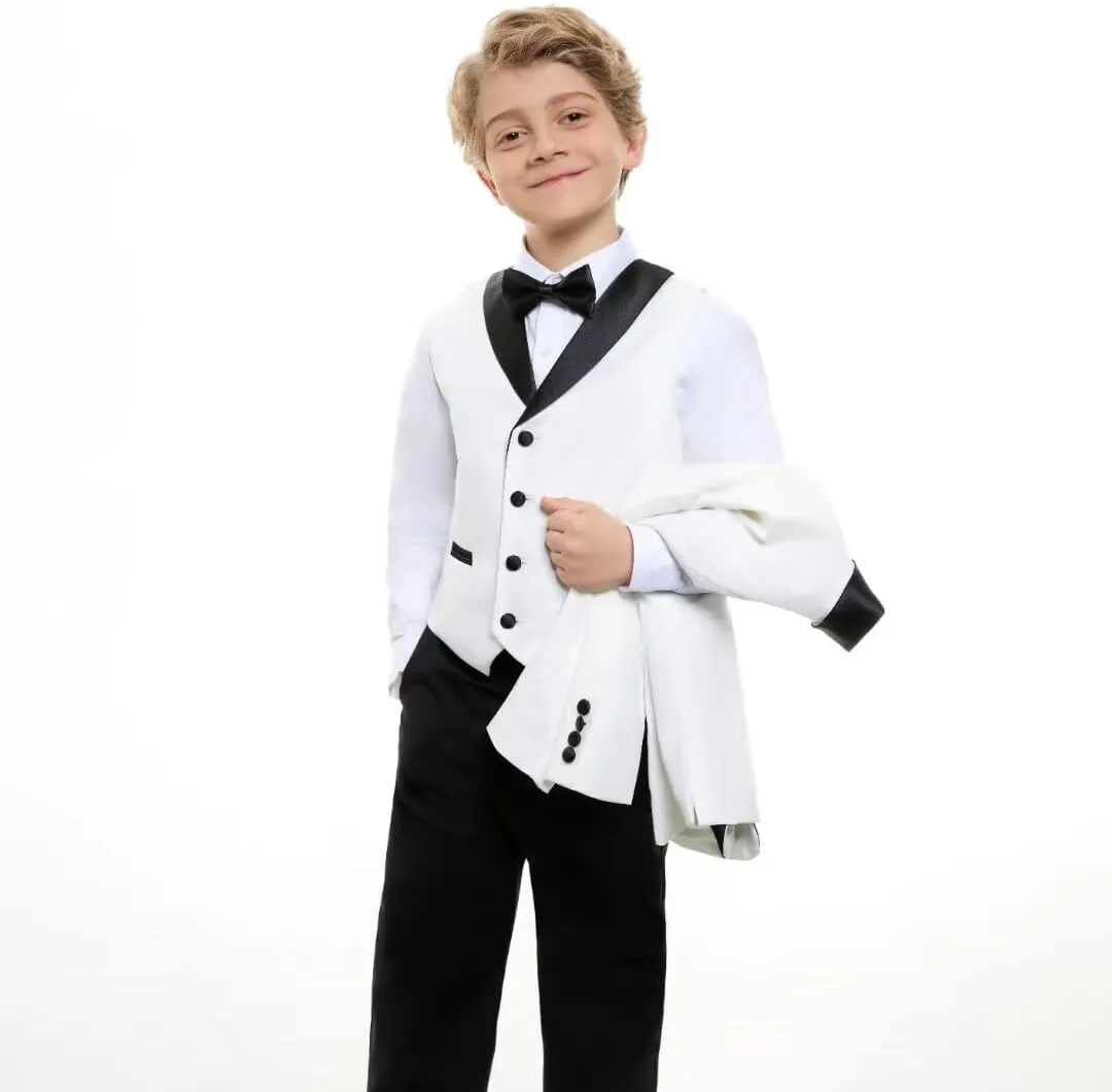 Shawl Lapel Boys Tuxedo Suit with Black Pants, Slim Fit Boys Suit for Toddler, Formal Dress Tuxedo Suits for Boy
