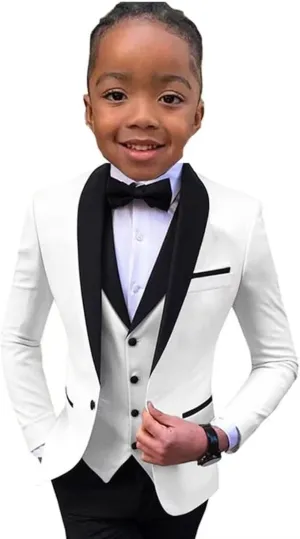 Shawl Lapel Boys Tuxedo Suit with Black Pants, Slim Fit Boys Suit for Toddler, Formal Dress Tuxedo Suits for Boy