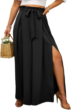 Simplee Women's Casual Split Wide Leg Pants High Waist Palazzo Flowy Beach Pants Summer Boho Lounge Pants with Pockets