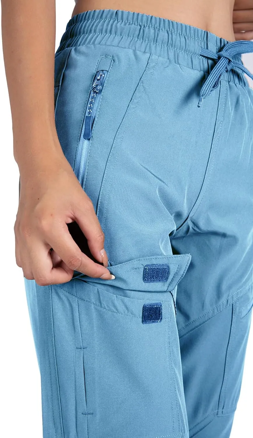 Singbring Women's Athletic Hiking Cargo Joggers Pants Outdoor Workout Lightweight Quick Dry UPF 50 Zipper Pockets