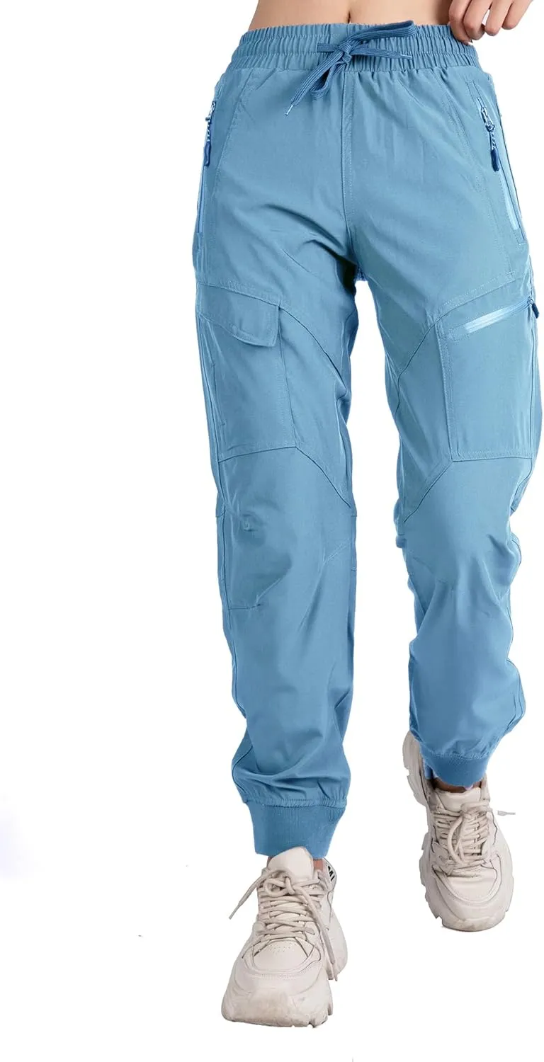 Singbring Women's Athletic Hiking Cargo Joggers Pants Outdoor Workout Lightweight Quick Dry UPF 50 Zipper Pockets