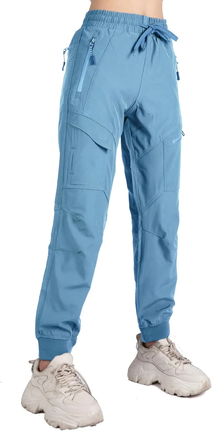 Singbring Women's Athletic Hiking Cargo Joggers Pants Outdoor Workout Lightweight Quick Dry UPF 50 Zipper Pockets