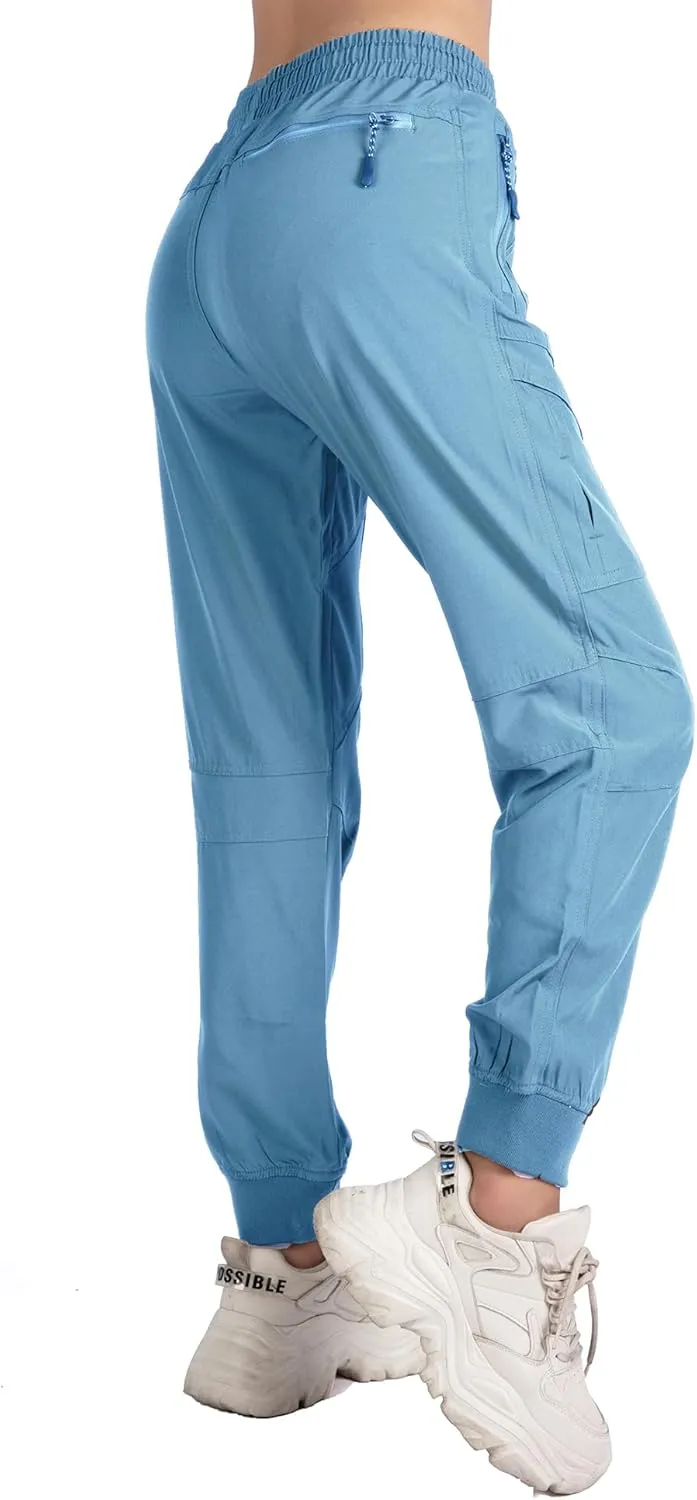 Singbring Women's Athletic Hiking Cargo Joggers Pants Outdoor Workout Lightweight Quick Dry UPF 50 Zipper Pockets