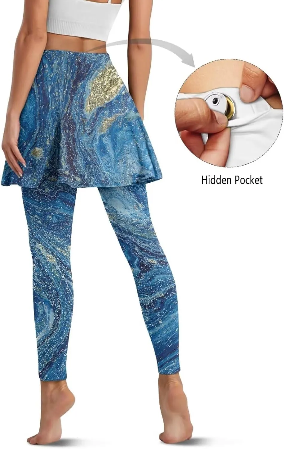 Skirted Leggings for Women with Pockets Ankle Length Tennis Pickleball Pants Ruffle Pleated Skirt Attached Leggings