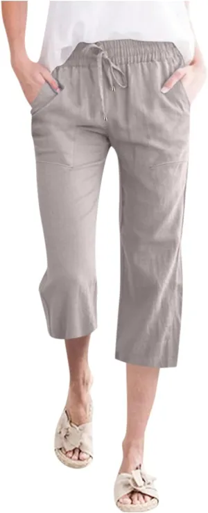 Solid Color Summer Capri for Women Casual Summer with Pockets Golf Pants Capri Lightweight Elastic Waist Capris Crop