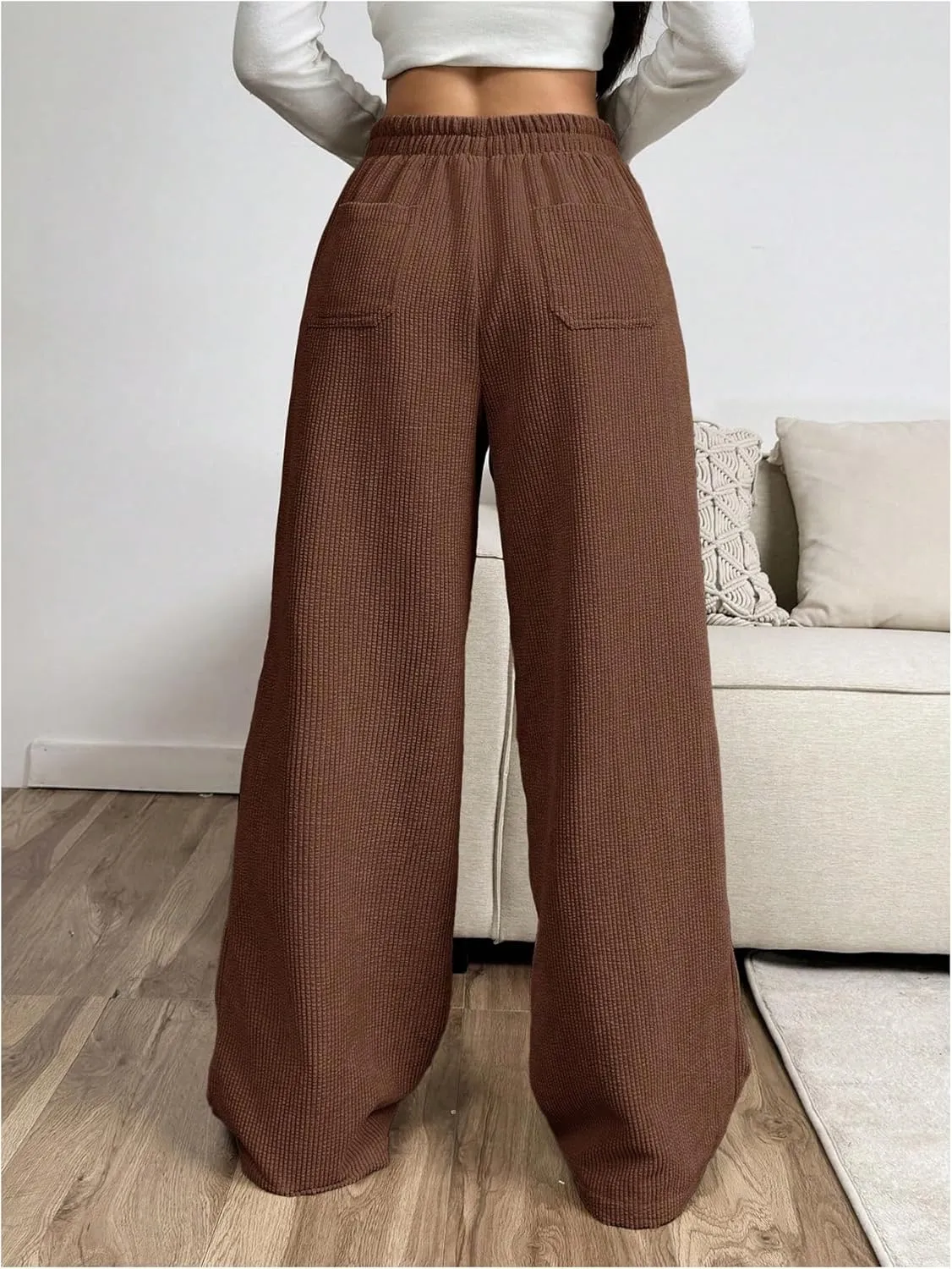 SOLY HUX Women's Drawstring Wide Leg Pants Corduroy Baggy Sweatpants with Pockets