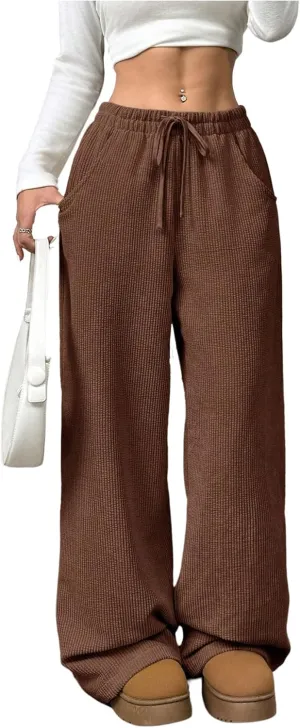 SOLY HUX Women's Drawstring Wide Leg Pants Corduroy Baggy Sweatpants with Pockets