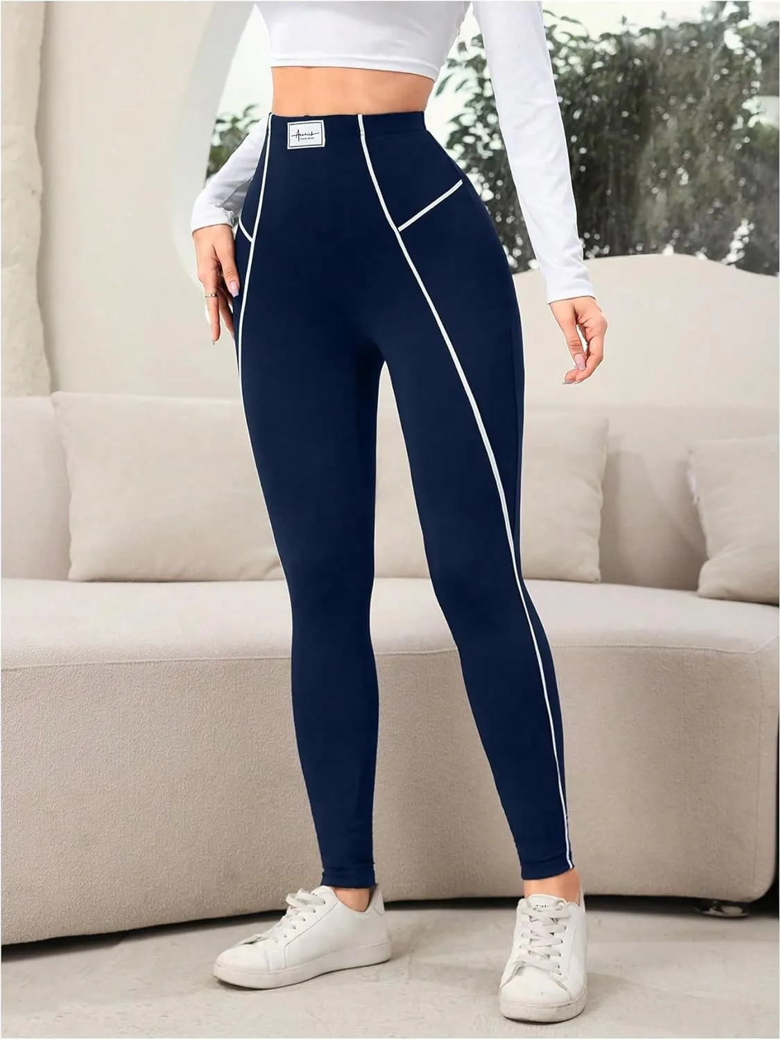 SOLY HUX Women's High Waisted Leggings Contrast Binding Letter Patched Workout Running Yoga Pants