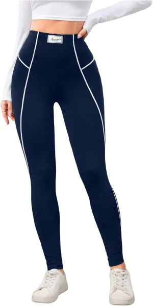 SOLY HUX Women's High Waisted Leggings Contrast Binding Letter Patched Workout Running Yoga Pants