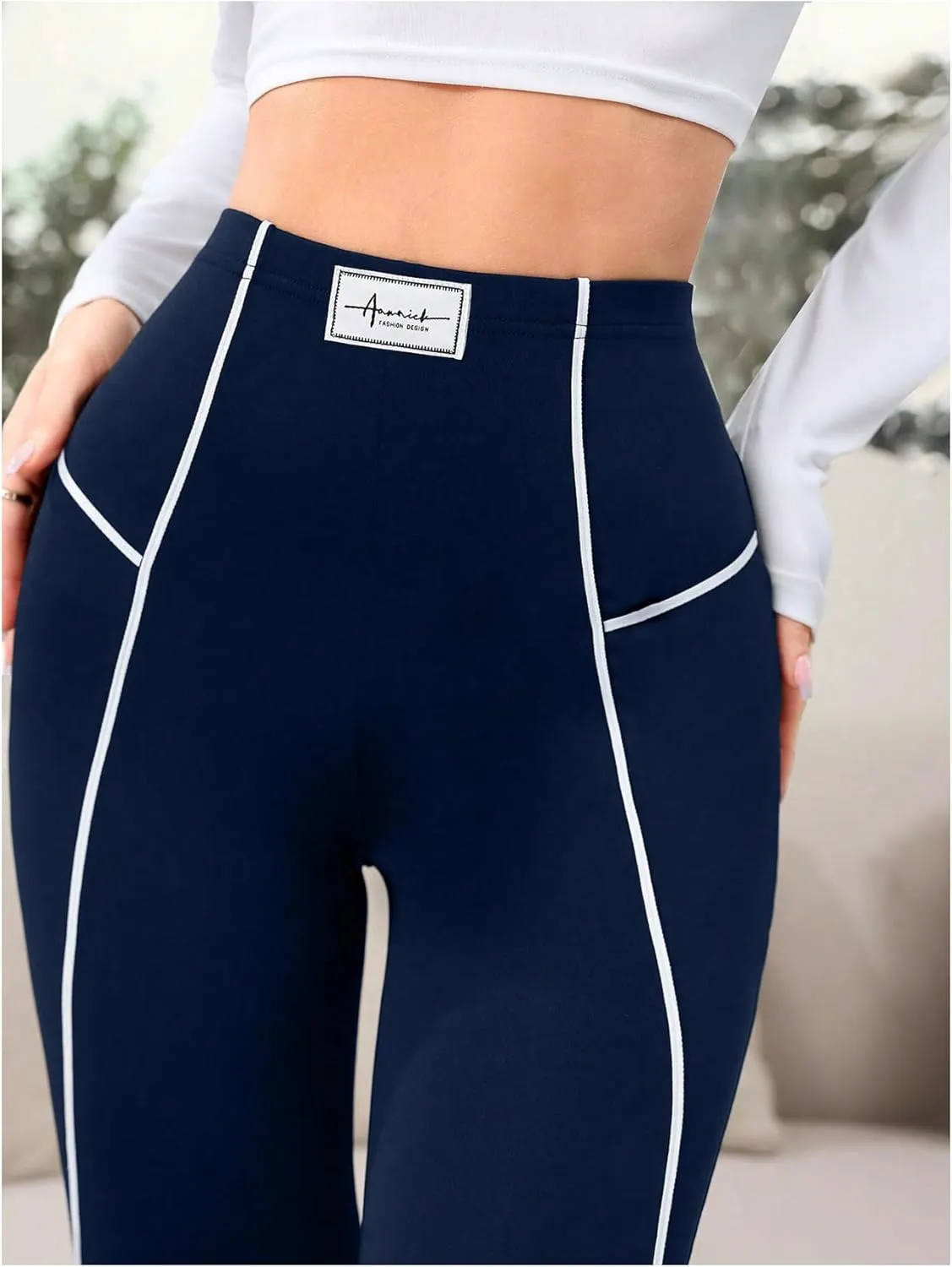 SOLY HUX Women's High Waisted Leggings Contrast Binding Letter Patched Workout Running Yoga Pants