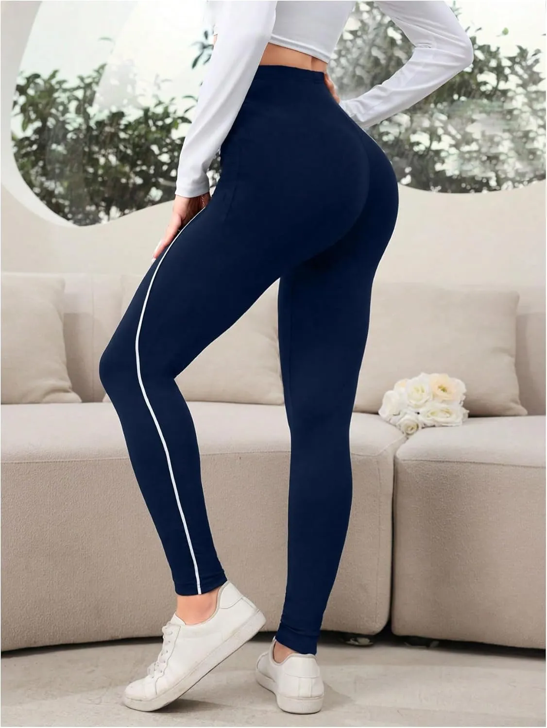 SOLY HUX Women's High Waisted Leggings Contrast Binding Letter Patched Workout Running Yoga Pants