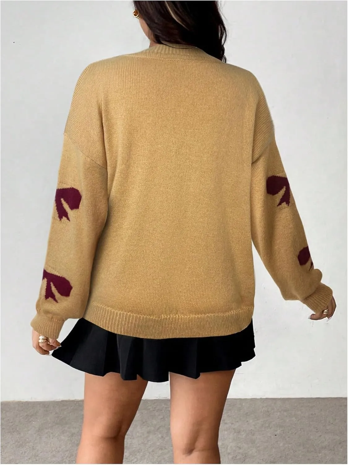 SOLY HUX Women's Plus Size Bow Sweater Y2K Ribbon Sweater with Bows for Women Trendy Knit Pullover Tops Cute Jumpers
