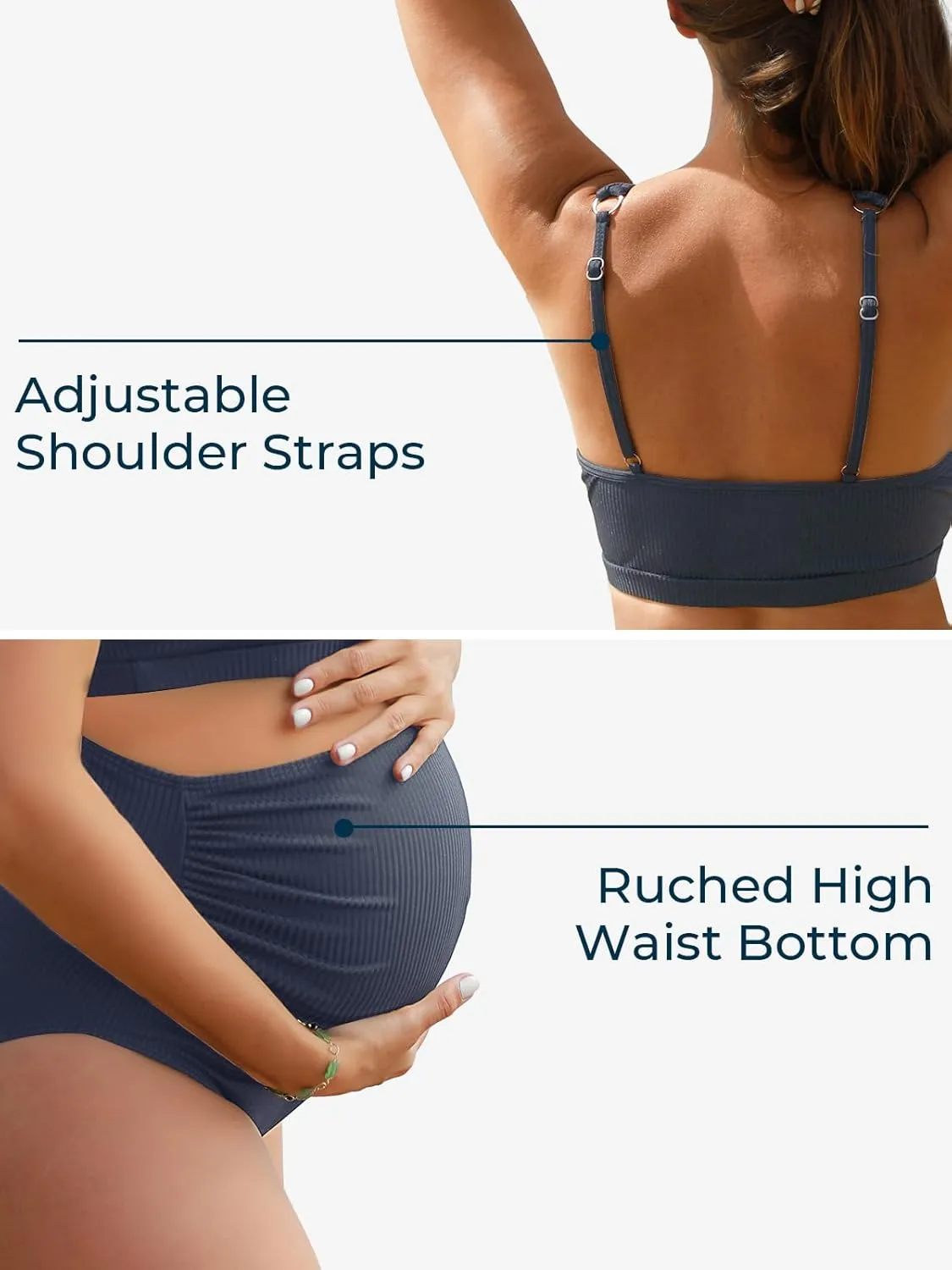 Summer Mae Maternity Ribbed High Waist Swimsuit Crop Top Bikini Bathing Suit High Cut Two Piece Pregnancy Swimwear