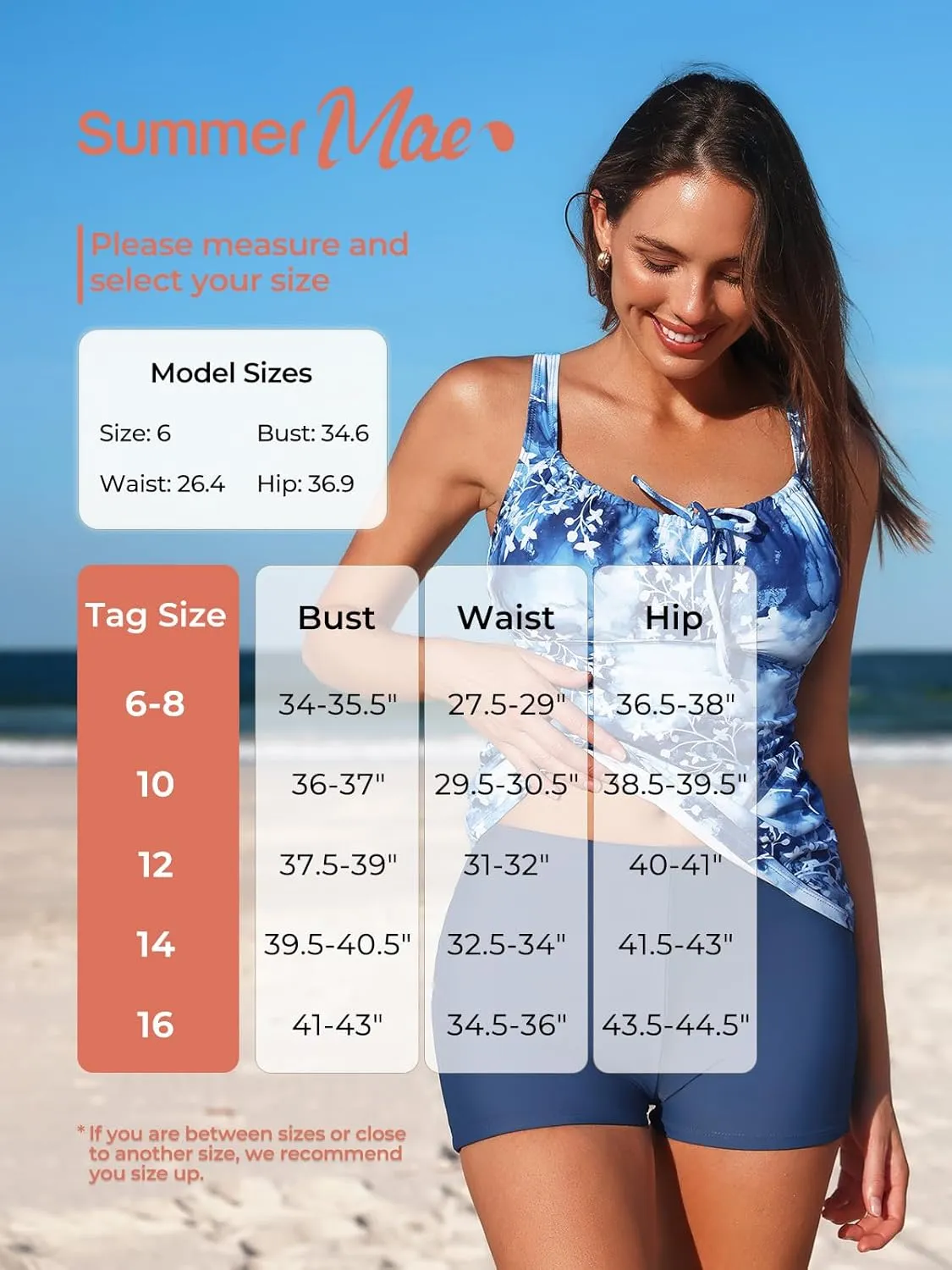 Summer Mae Two Piece Tankini Swimsuit for Women Tummy Control Bathing Suit Drawstring Swimwear with High Waisted Shorts