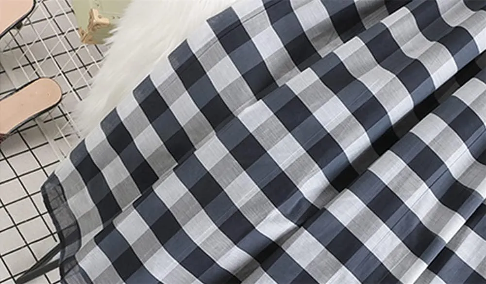 Summer Spring Long Skirt for Women Y2K Vintage Midi Plaid Skirt