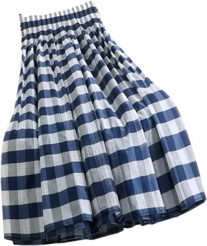 Summer Spring Long Skirt for Women Y2K Vintage Midi Plaid Skirt