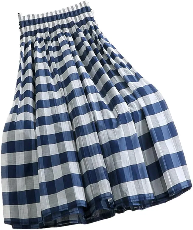 Summer Spring Long Skirt for Women Y2K Vintage Midi Plaid Skirt
