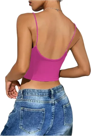 SweatyRocks Women's Basic Spaghetti Strap Scoop Neck Backless Slim Fit Camisole Crop Top