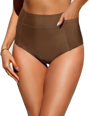 Tempt Me Women High Waisted Swimsuit Bikini Bottoms - Tummy Control Swim Bottom Full Coverage Bathing Suit with Pockets 2025