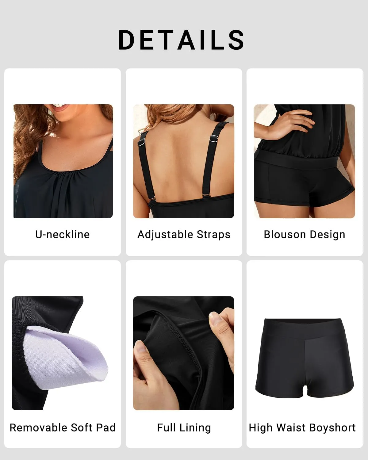 Tempt Me Women Two Piece Tankini Swimsuits Blouson Modest Swim Top Boyshort Bathing Suits