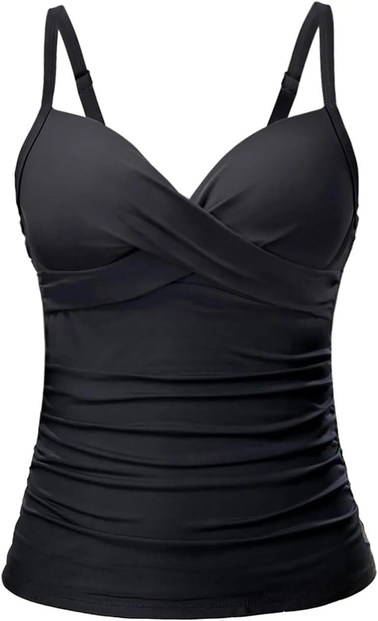 Tempt Me Womens Underwire Tankini Top Tummy Control Swim Tops Only Twist Front Push Up Bathing Suit No Bottom 2025