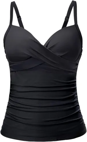Tempt Me Womens Underwire Tankini Top Tummy Control Swim Tops Only Twist Front Push Up Bathing Suit No Bottom 2025