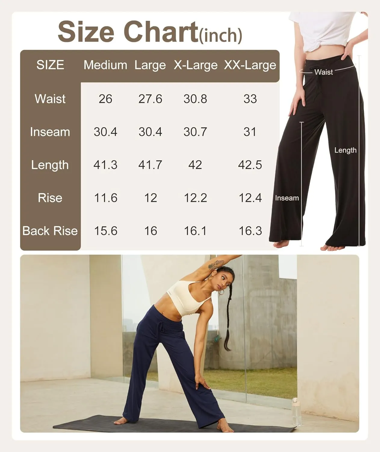 TNNZEET 3 Pack Women's Wide Leg Pants with Pockets - Casual Loose Yoga Trouser Pants Sweatpants Palazzo Lounge Pajama Pants