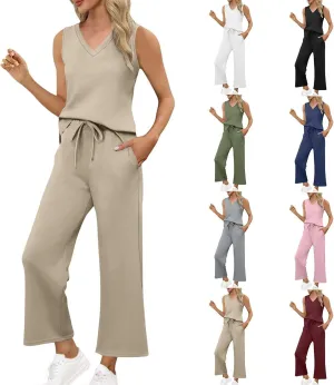 Two Piece Sets for Women Summer Vacation Outfits Matching Lounge Wide Leg Crop Pants Fashion Clothing
